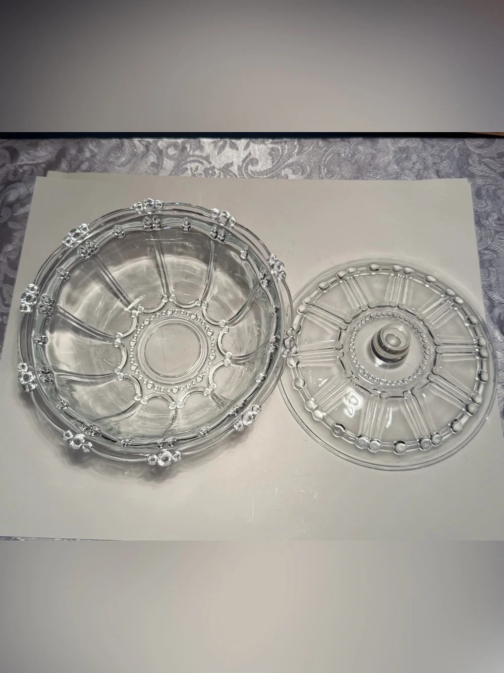 KIG Indonesia Vintage Glass Oyster Pearl Covered Candy Dish with Lid 7